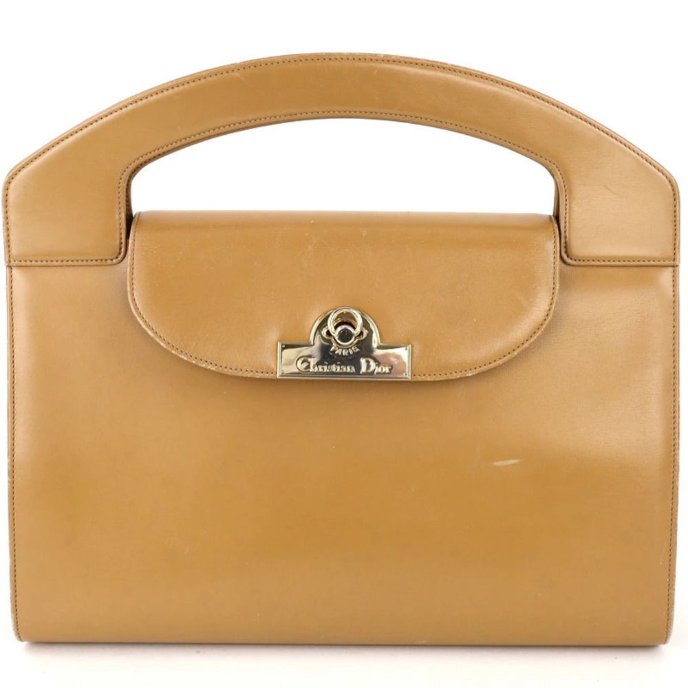 Dior Bag Handbag Leather Beige Christian One